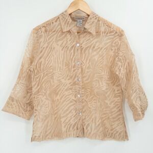 Y2K Notations Sheer Beige Top‎ Womens Medium Romantic Neutral Vintage Softcore